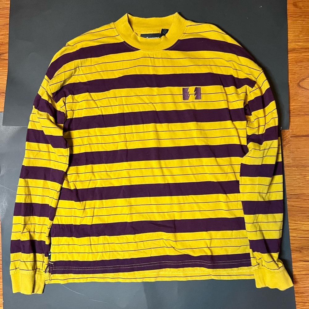 The Hundreds Multi Maroon Striped Canary Yellow Long Sleeve Tshirt Size S